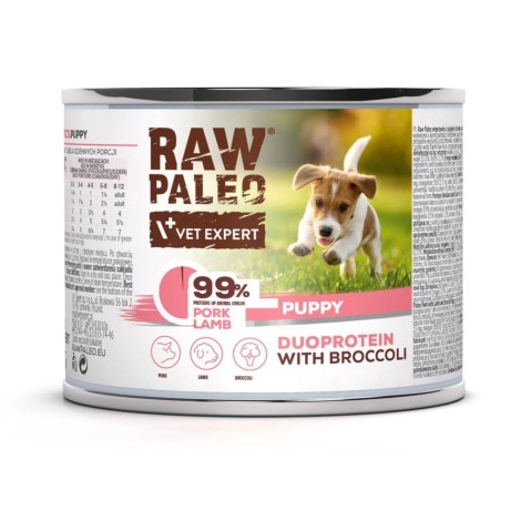 RAW PALEO Duoprotein Pork & Lamb Puppy - wet dog food - 200g