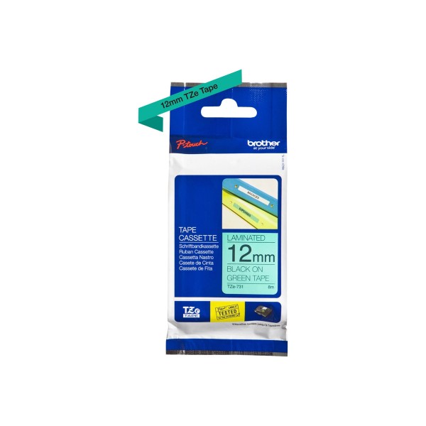 BROTHER TZE731 tape black/green 12mm 8m