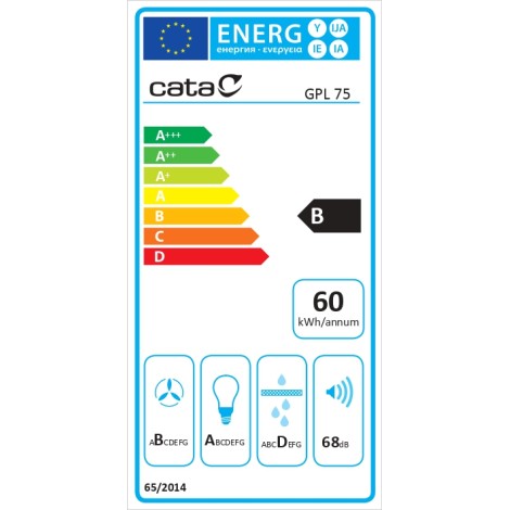 CATA | Hood | GPL 75 X | Canopy | Energy efficiency class B | Width 70 cm | 645 m³/h | Touch | LED | Stainless Steel