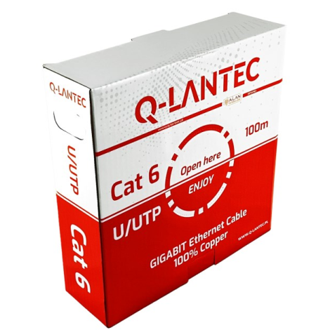 Q-LANTEC Kabel U/UTP kat.6, sieciowy, skrętka, PVC, Eca 4PR, 1Gb/s (10Gb/s do 55m), szary, 100m (KIU6PVC100Q)