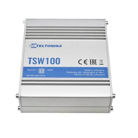 Teltonika | Industiral POE+ Swith | TSW100 | Unmanaged | Desktop | Gigabit Ethernet (copper) ports quantity 5 | Power over Ethernet (PoE) ports quantity 4 | PoE+ ports quantity 4 | 24 month(s)