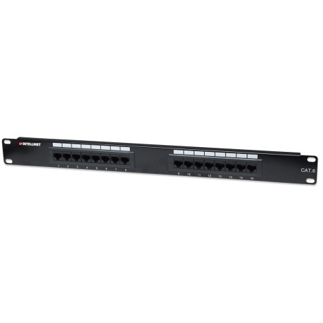 Intellinet Patch Panel, Cat6, UTP, 16-Port, 1U, Black