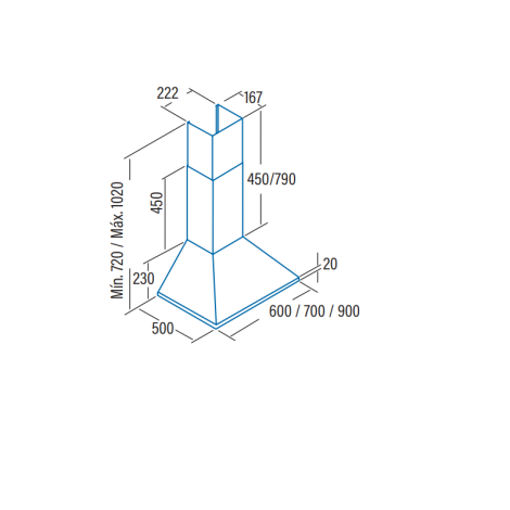 CATA | Hood | OMEGA 600 X | Wall mounted | Energy efficiency class C | Width 60 cm | 645 m³/h | Mechanical control | LED | Grey