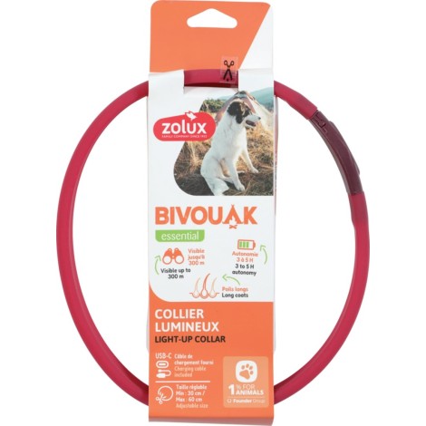 ZOLUX Bivouak LED Silicone red - dog collar - 30-60 cm