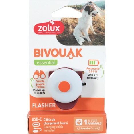 ZOLUX BIVOUAK LED Collar Tag with USB Charging Red – Dog ID Tag – 8,9x3,7x1,9 cm