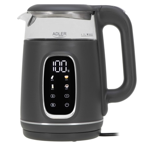 Adler Kettle with LED Display | AD 1305 | Electric | 2200 W | 1.7 L | Plastic | 360° rotational base | Grey